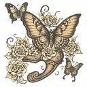 butterfly base that includes, october birth flower, horse, old country music, cowboy boots as a big part,  tattoo design idea