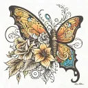 butterfly base that includes, october birth flower, horse, old country music, cowboy boots as a big part,  tattoo design idea