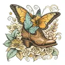 butterfly base that includes, october birth flower, horse, old country music, cowboy boots as a big part,  tattoo design idea