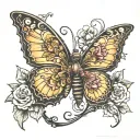 butterfly base that includes, october birth flower, horse, old country music, cowboy boots as a big part,  tattoo design idea