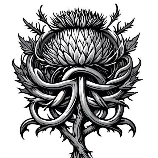 Scottish thistle with Celtic love knot roots surrounded tattoo design idea