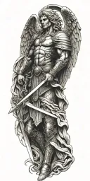 archangel Michael hodling a sword intertwined tattoo design idea