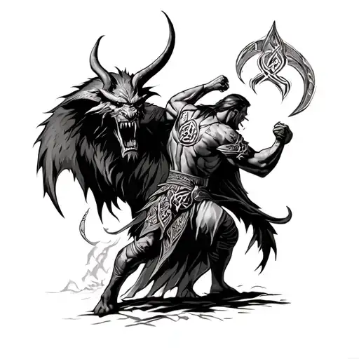 Irish Celtic warrior fighting a demon tattoo design idea