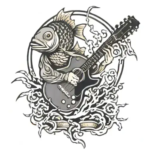 fish, lightning and guitar tattoo design idea
