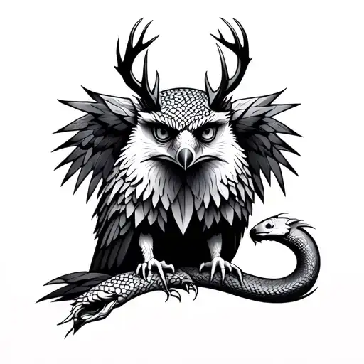 fox mix harpy eagle mix with deer antlers and dragon scales and tail should be a snake tattoo designs tattoo design idea