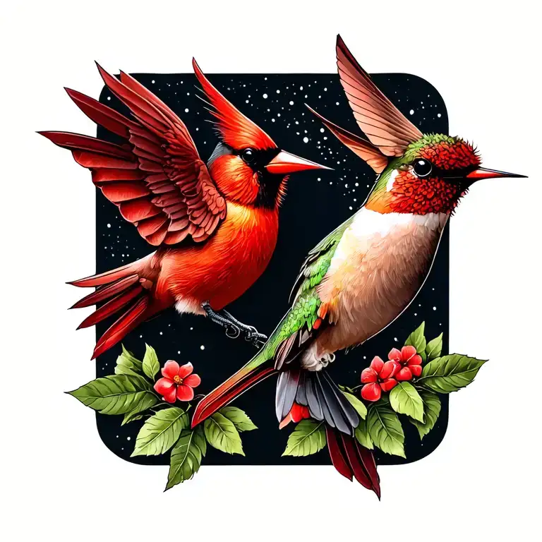 hummingbird and cardinal in infinity symbol made entirely tattoo design idea