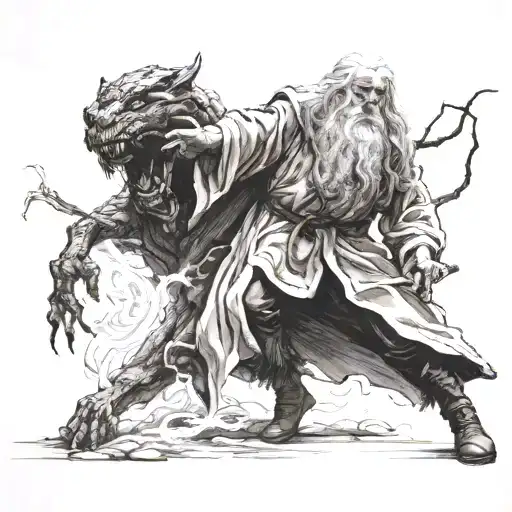 gandalf fighting balrog being slain tattoo design idea