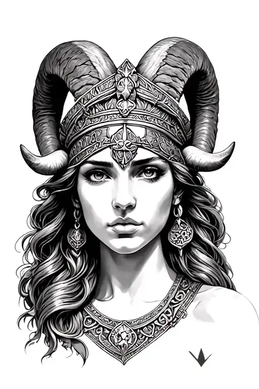 Aries sexy goddess Athena tattoo design idea