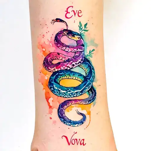 Snakes, scorpions, names Eve, Vova on the arm tattoo design idea