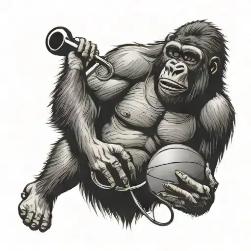 A gorilla playing basketball with a stethoscope around its neck, representing your love for family, gorillas, basketball, and medicine tattoo design idea