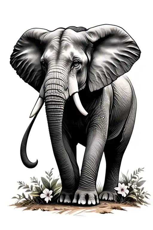 elephant, South Africa, native florals, lion, Savana plains, jacaranda tree tattoo design idea