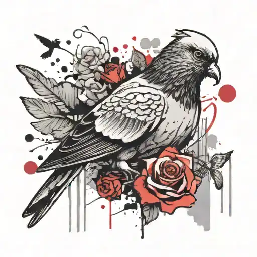 mafia pigeon with roses tattoo design idea