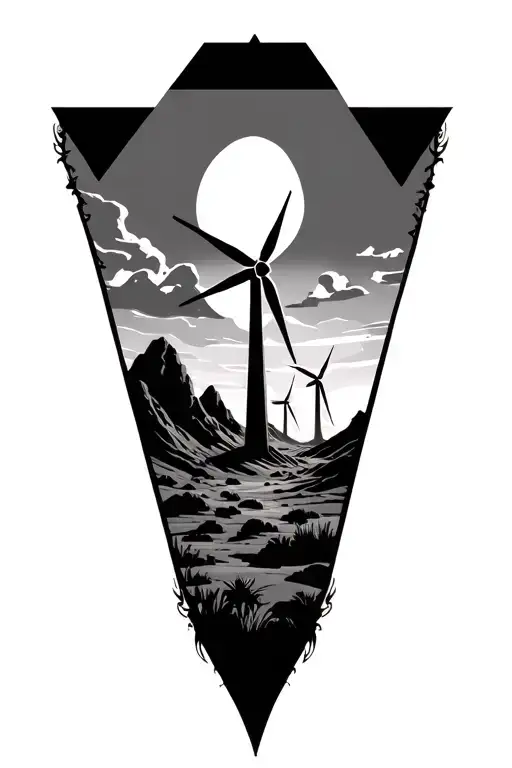 3 triangles with desert mountains and windmills tattoo design idea