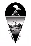 3 triangles with desert mountains and windmills tattoo design idea