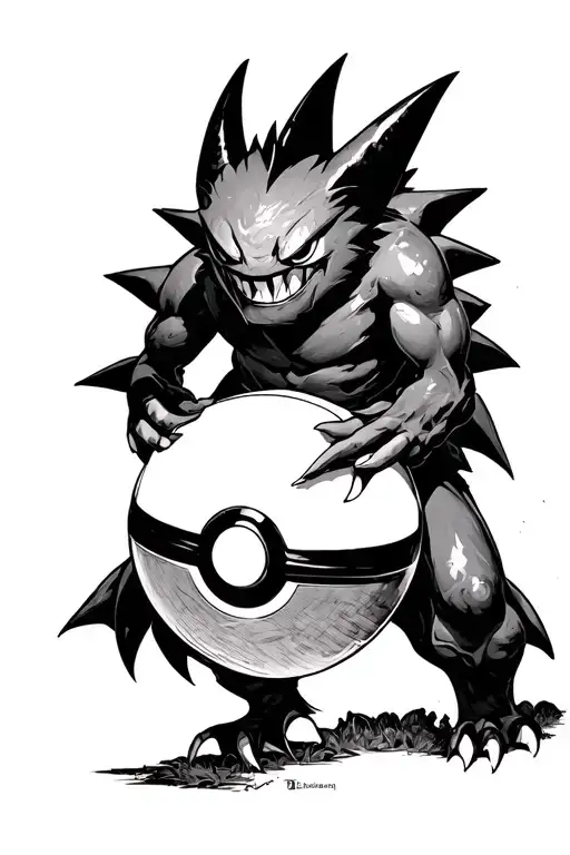 Pokemon Gengar entering pokeball tattoo design idea