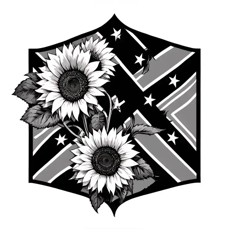 Confederate flag sunflowers wrapped tattoo design idea
