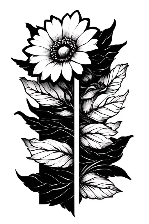 I want a blackout sleeve with negative horizontal bands. inside of the bands, I want a linework flower tattoo design idea