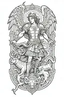Saint Michael killing a demon with rams head tattoo tattoo design idea