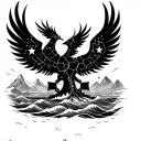 Elbow Area (centerpiece):  Phoenix rising from ashes, symbolizing your comeback and rebirth after tough times and betrayal. This bold image will anchor the design.  Forearm (around the phoenix):  Stormy seas and jagged mountains to represent the ups and downs you faced throughout your life.  Cracked crown and broken handshake subtly integrated near the waves or mountains to show betrayal but resilience.  Inner Forearm:  Hourglass and military boots to reflect the passing of time and your army service — a key formative chapter.  Wrist Area:  Two intertwined stars representing your love, Ce'Cile, and your cousin Mikha’s support.  Tree with deep roots and olive branches for family support, wrapping around the wrist as a symbol of grounding and peace.  Flowing across the lower arm, discreet script with quotes:  “The lion gets sick but never dies” — maybe running along the phoenix’s wings.  “Stand and fight” — beneath or near the cracked crown.  “If the ship sinks, put your feet in the water and make it float again.” — flowing with the waves.  “L’amour m’a trouvé ici” in a smaller elegant script near the stars.r tattoo design idea