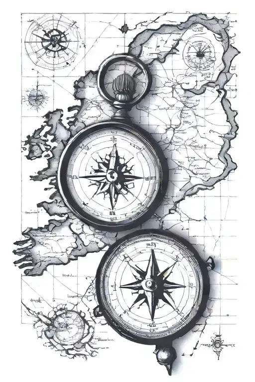 an old compass pointed out a map of scotland tattoo design idea
