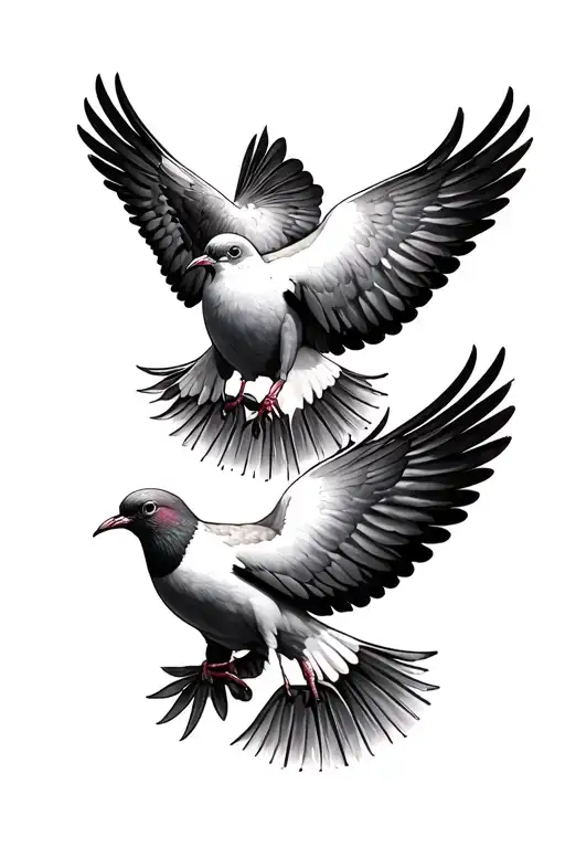 3 small realistic doves in a heart shaped with sun rays shining tattoo design idea