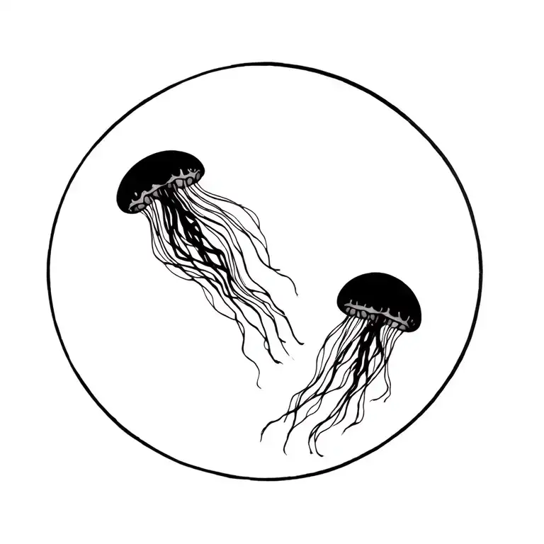 North star, sea buckthorn, jellyfish(subtle), Japanese sun tattoo design idea