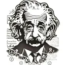Albert Einstein sad face surrounded by formulas tattoo design idea