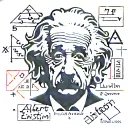 Albert Einstein sad face surrounded by formulas tattoo design idea