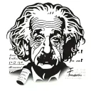 Albert Einstein sad face surrounded by formulas tattoo design idea