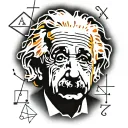 Albert Einstein sad face surrounded by formulas tattoo design idea