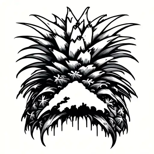 shaded outline of Upside Down Pineapple with an island inserted in body of pineapple tattoo design idea