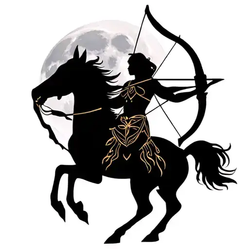 Centaur Archer Silhouette under a Full Moon– Classic imagery of the Sagittarius sign with a mythic edge. tattoo design idea
