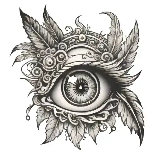 eye with angel and demon feathers  tattoo design idea