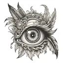 eye with angel and demon feathers  tattoo design idea