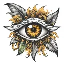 eye with angel and demon feathers  tattoo design idea
