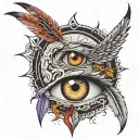 eye with angel and demon feathers  tattoo design idea