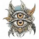 eye with angel and demon feathers  tattoo design idea