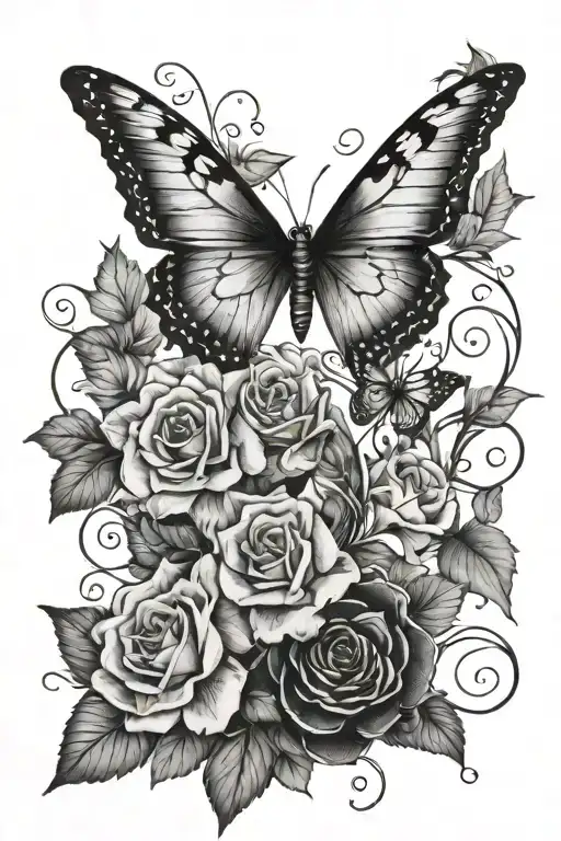 ribs to the thighs, flowers, vines, and butterflies. elegant and simple tattoo design idea