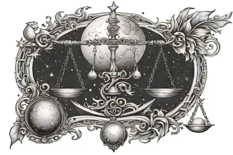libra moon stars scales tattoo design idea