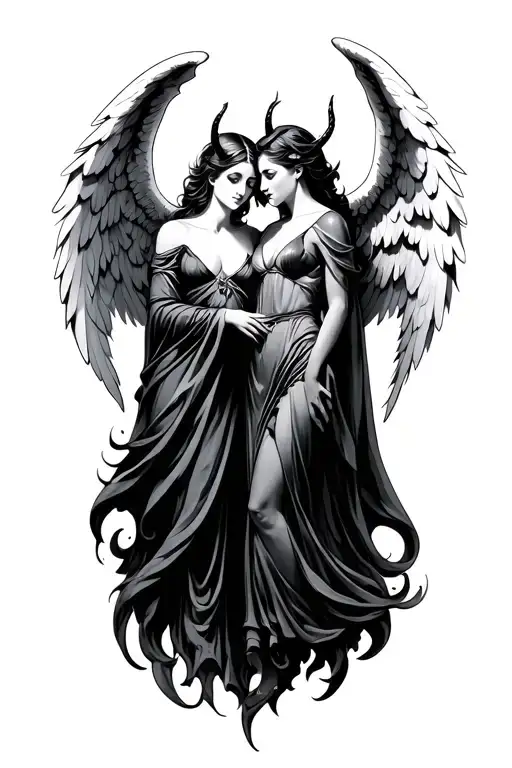 angel and devil tattoo design idea