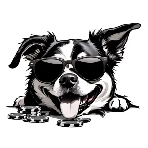 dog playing poker with sunglasses smiling tattoo design idea