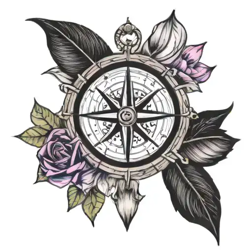compass with bisexual flag intertwined tattoo design idea