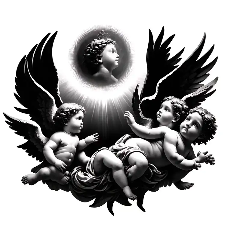 cherubs and seraphim, that has angels and a sun that represents God tattoo design idea