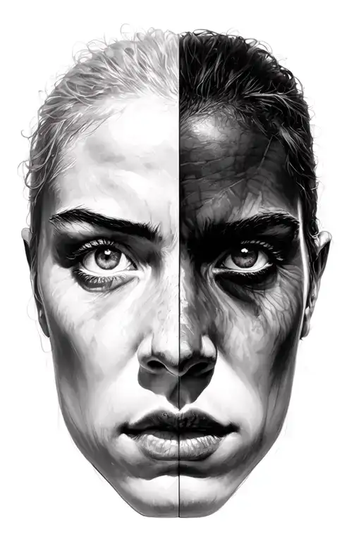 the image of the face in which emotion changes when turned tattoo design idea