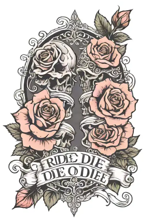 ride or die quote with roses intertwined tattoo design idea