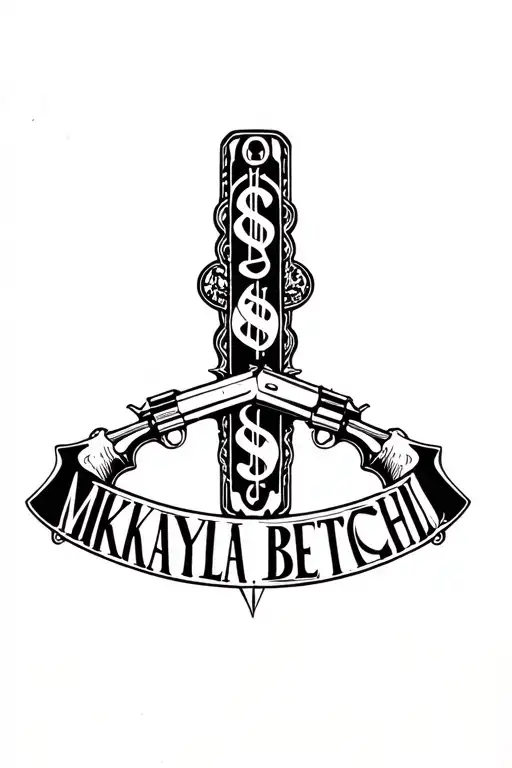"Mikayla Betchel" Guns and money symbols tattoo design idea