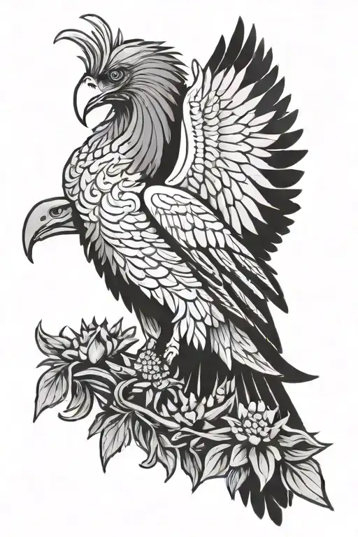 Stylized Vulture with Edelweiss in talons tattoo design idea