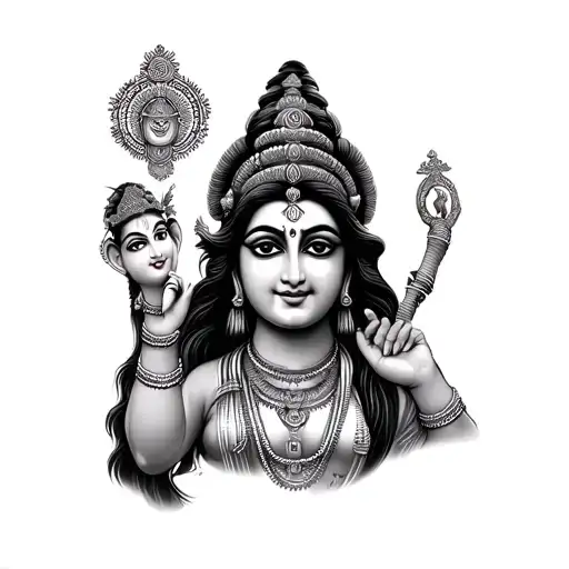 mixture of mahadev hanuman krushna and ganapti on girl hand tattoo design idea