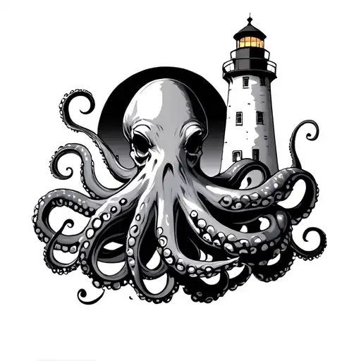 Octopus Lighthouse tattoo design idea