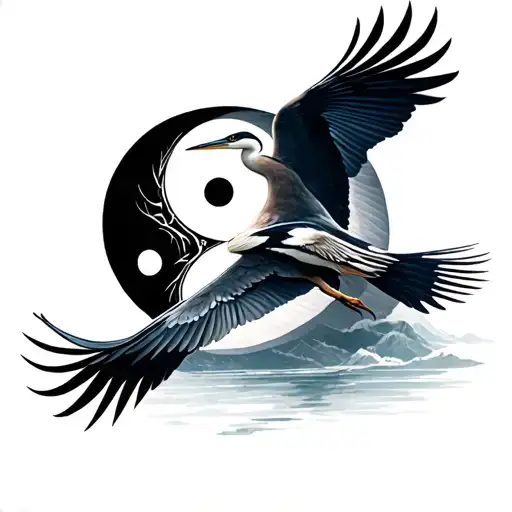 two herons flying yin yang tattoo design idea